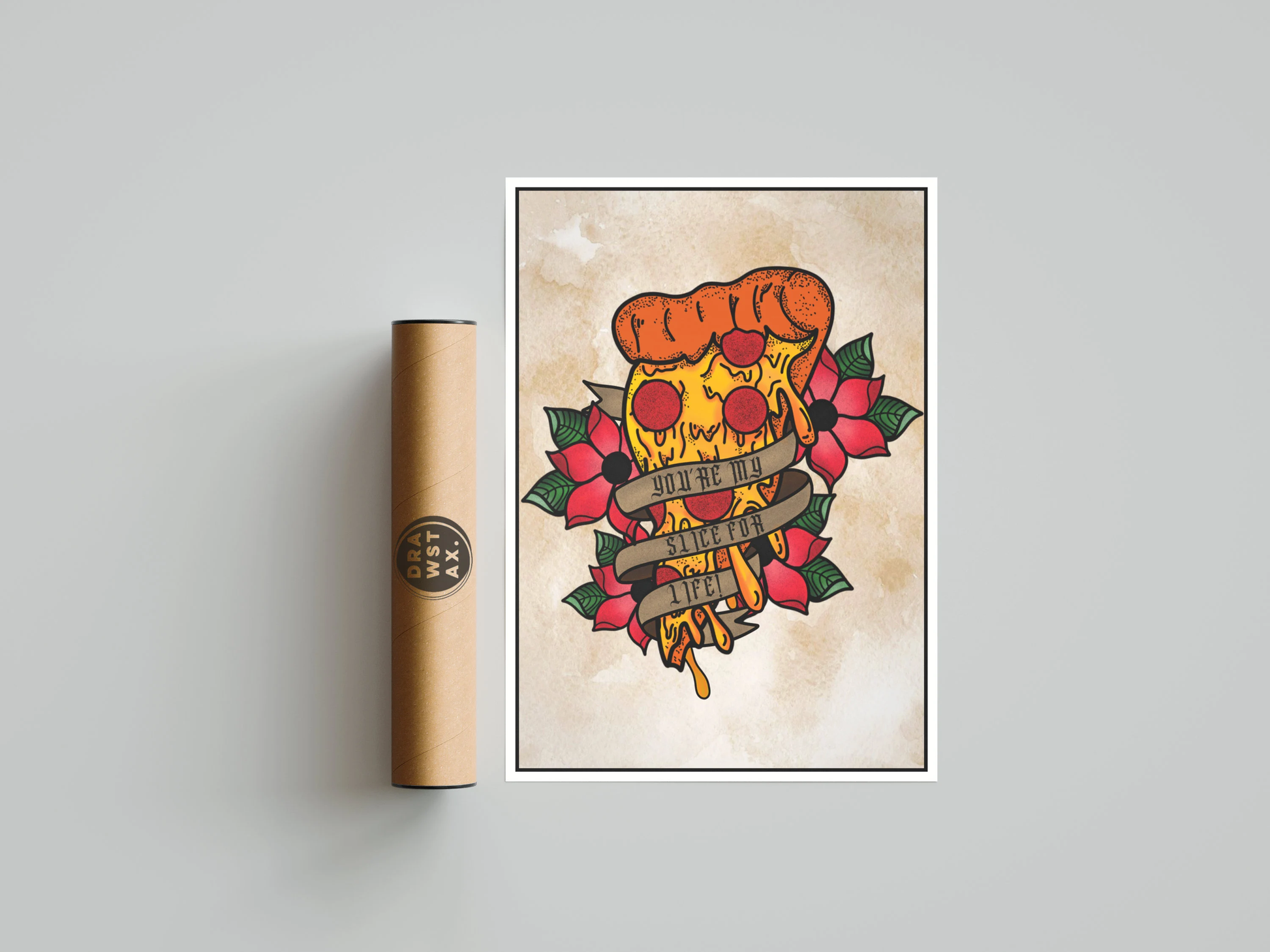 You're My Slice For Life Pizza Illustration Print | Tattoo Flash | Traditional Tattoo | Pizza Print | Pizza Art | Tattoo Art | Food Art