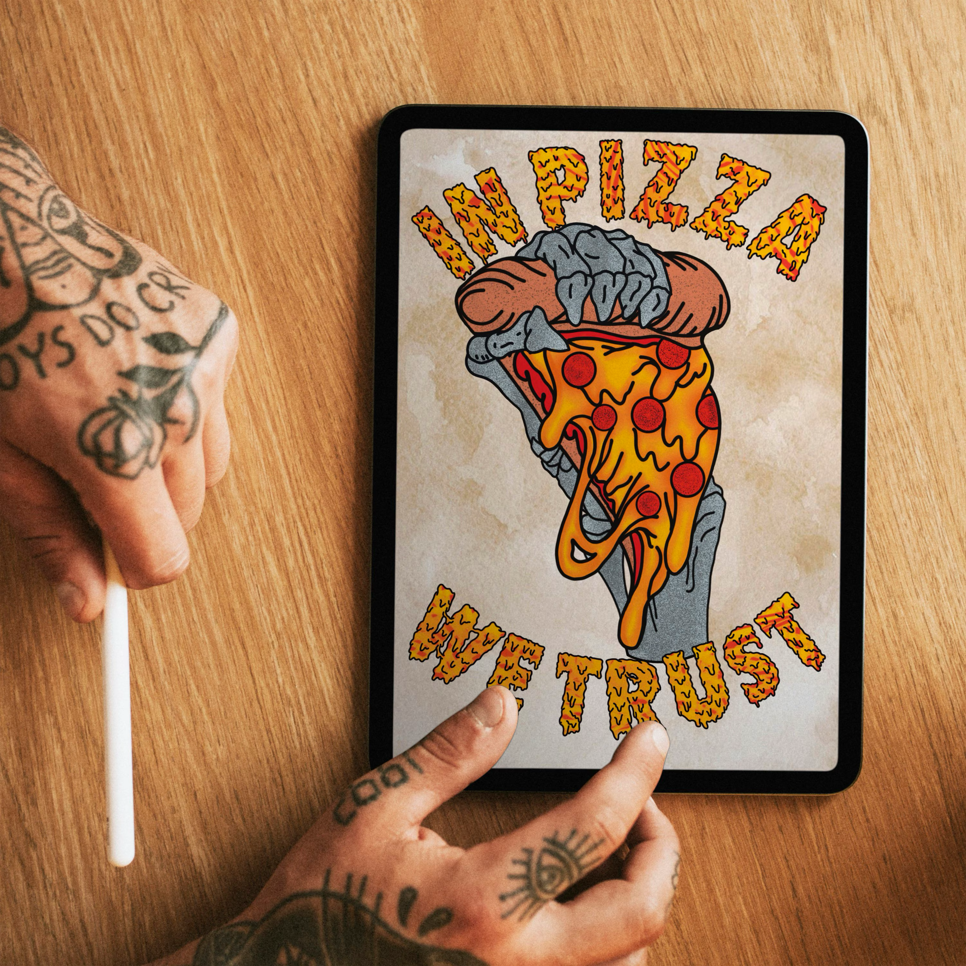 In Pizza We Trust Art Print | Gothic Flash Style Food Print | Pizza Lover Wall Decor