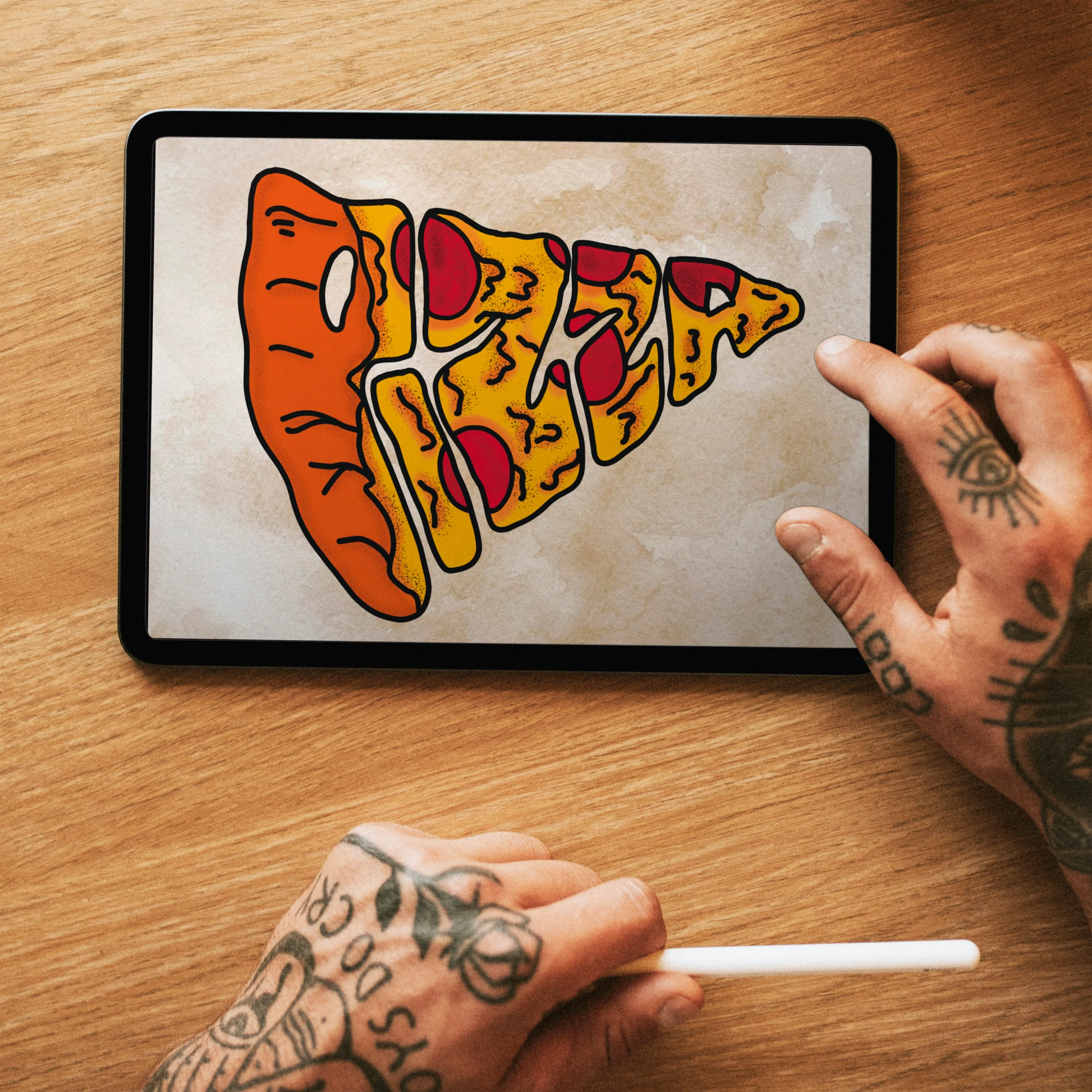 Pizza Typography Art Print | Tattoo Flash Style Word Art Poster | Pizza Lover Gift & Wall Decor