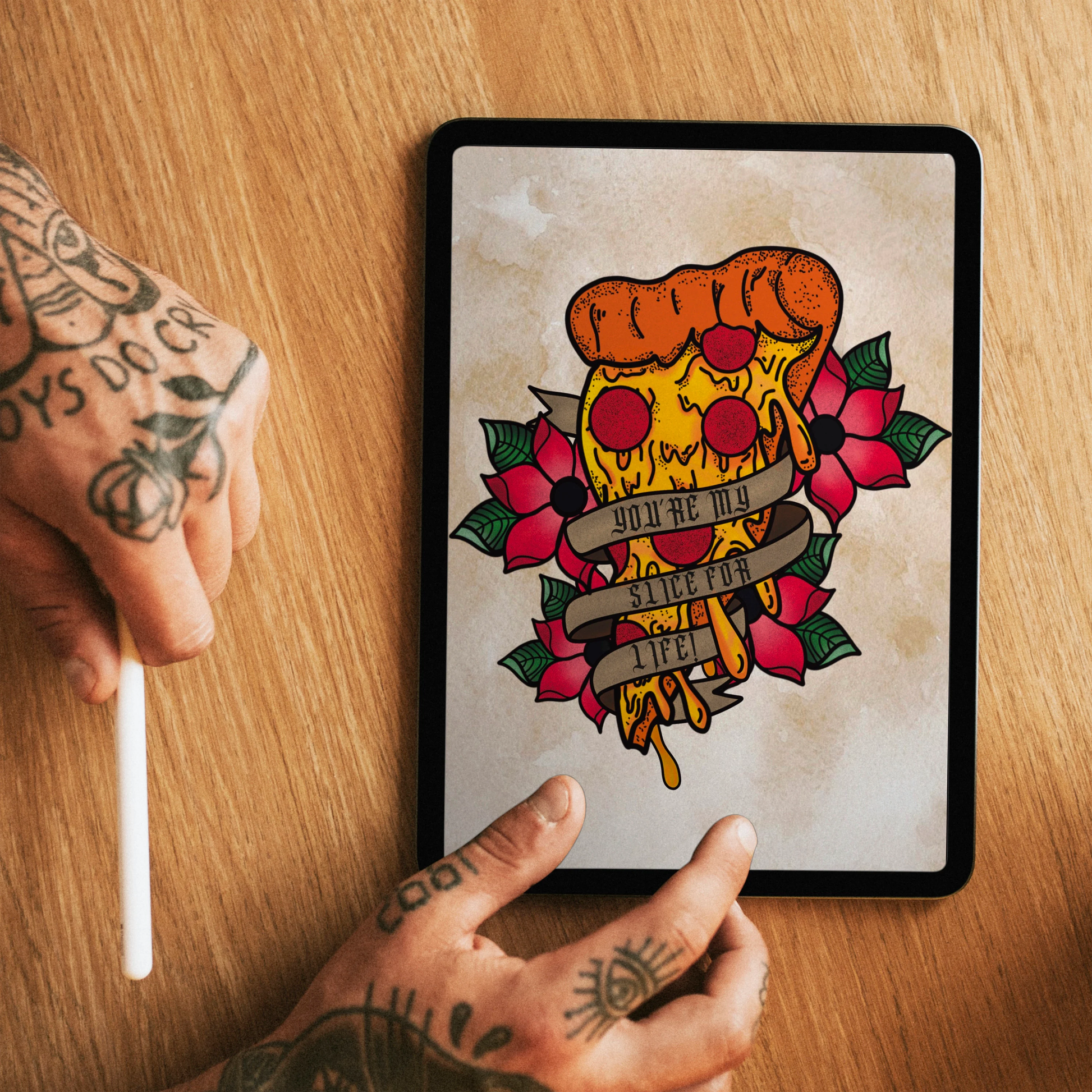You're My Slice For Life Pizza Illustration Print | Tattoo Flash | Traditional Tattoo | Pizza Print | Pizza Art | Tattoo Art | Food Art