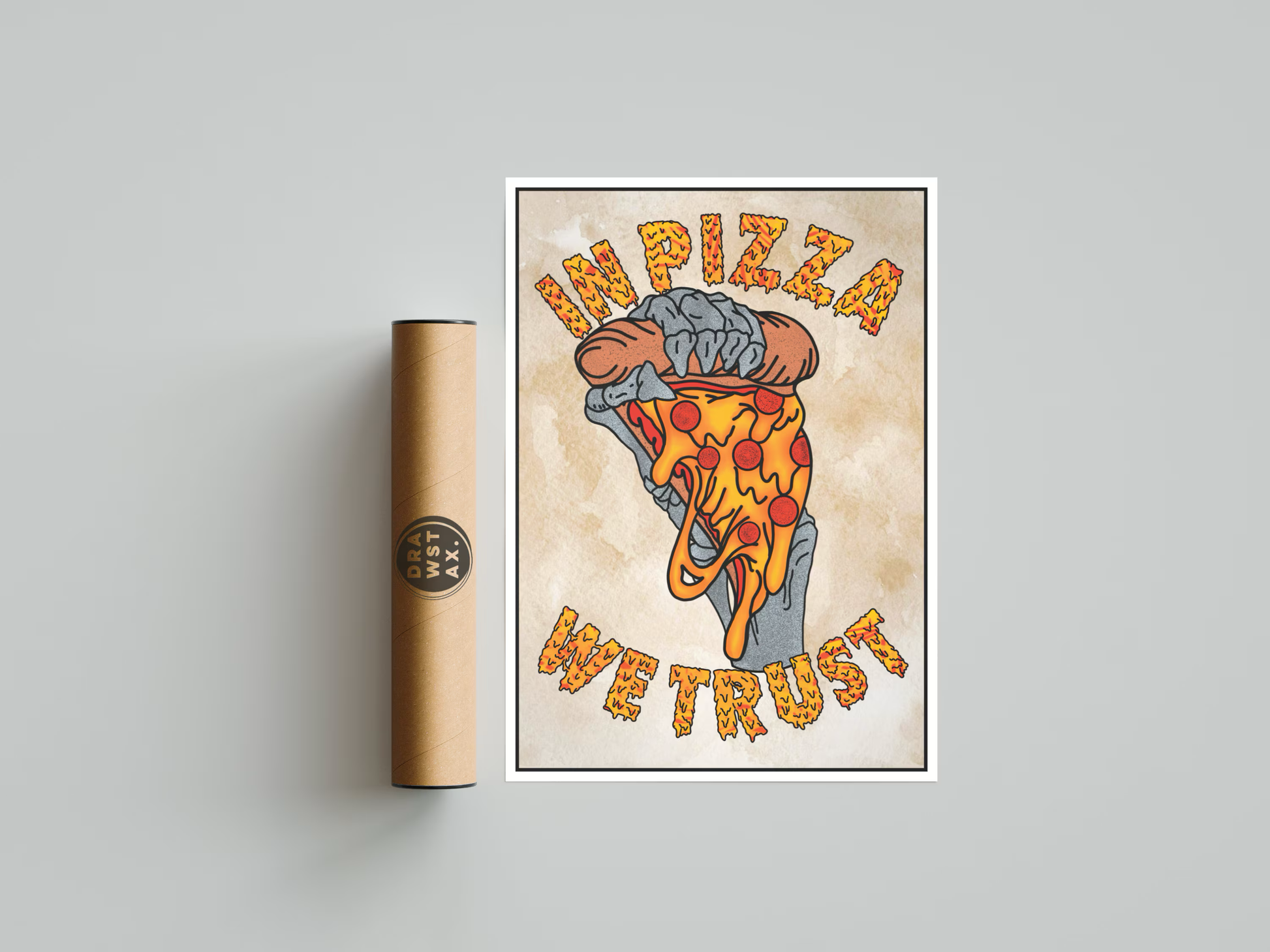 In Pizza We Trust Art Print | Gothic Flash Style Food Print | Pizza Lover Wall Decor