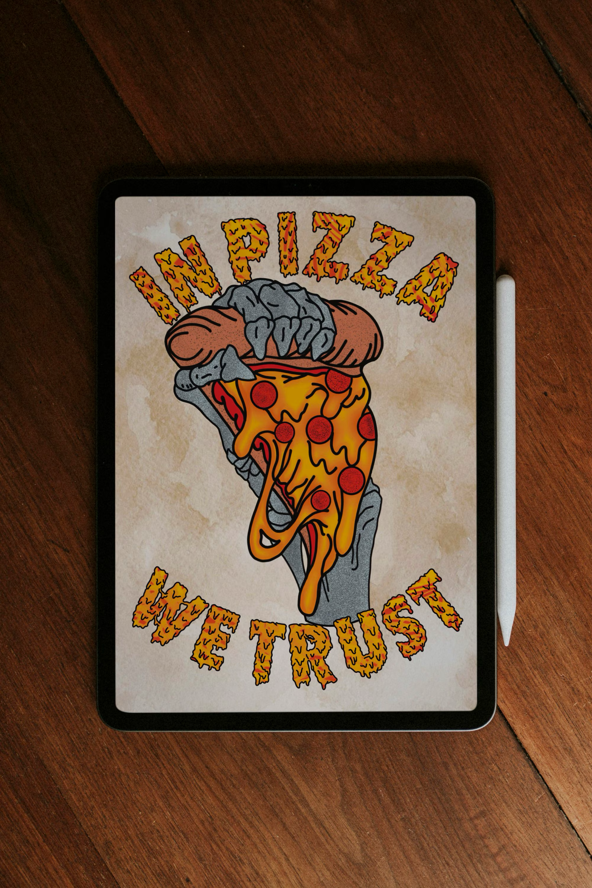 In Pizza We Trust Art Print | Gothic Flash Style Food Print | Pizza Lover Wall Decor