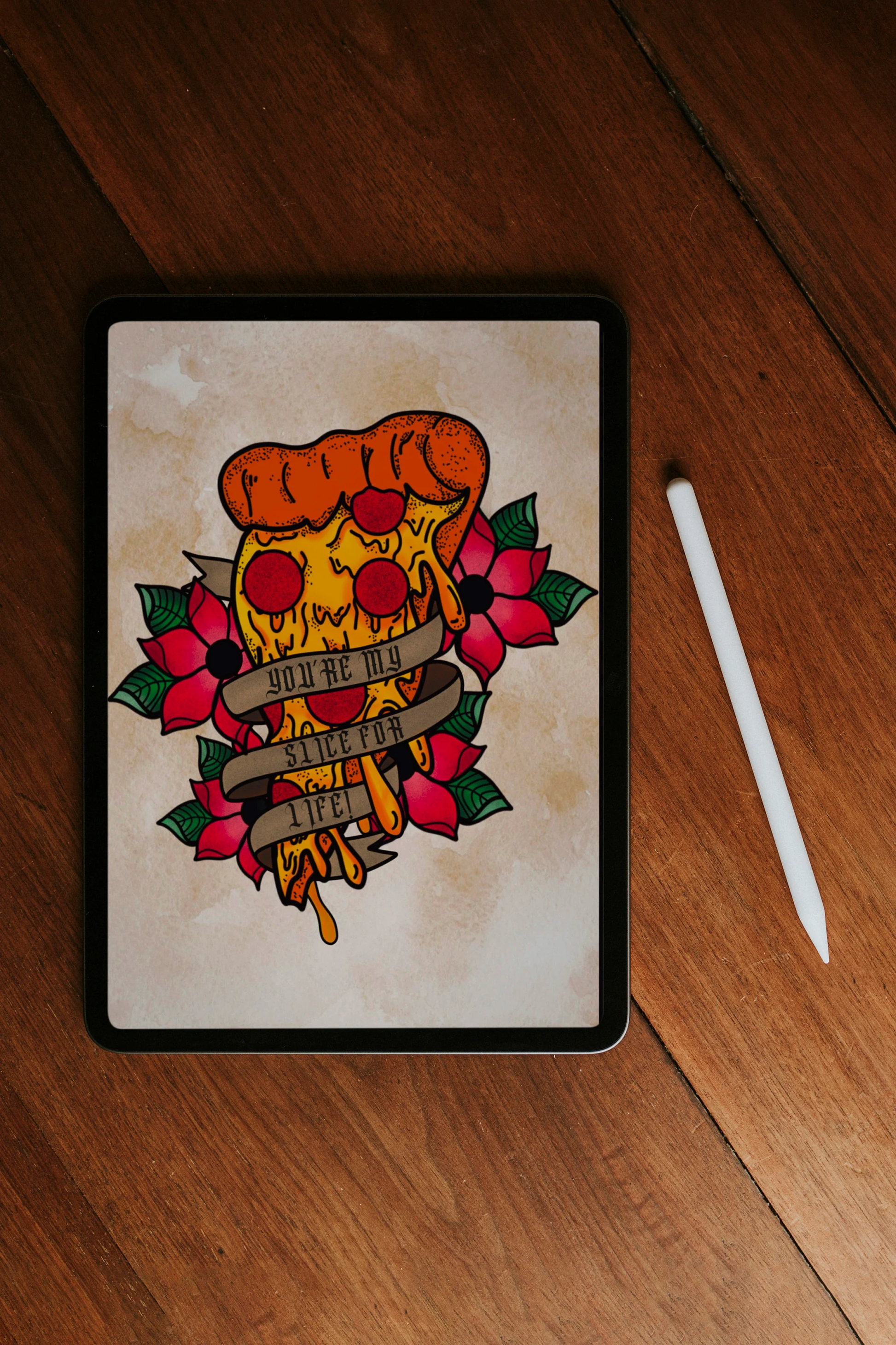 You're My Slice For Life Pizza Illustration Print | Tattoo Flash | Traditional Tattoo | Pizza Print | Pizza Art | Tattoo Art | Food Art