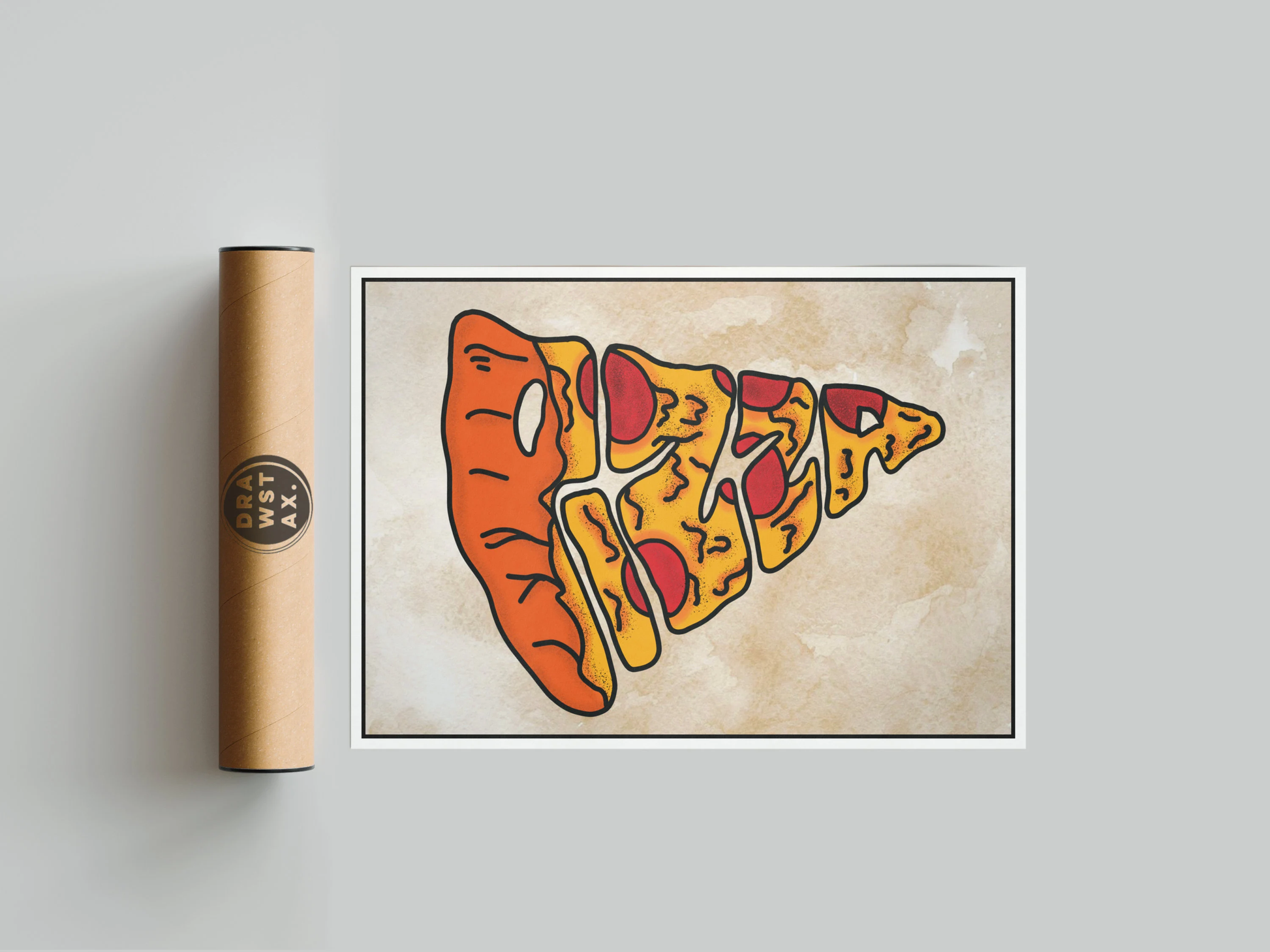 Pizza Typography Art Print | Tattoo Flash Style Word Art Poster | Pizza Lover Gift & Wall Decor