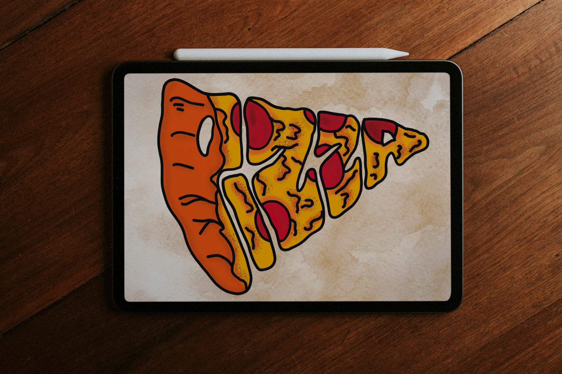 Pizza Typography Art Print | Tattoo Flash Style Word Art Poster | Pizza Lover Gift & Wall Decor
